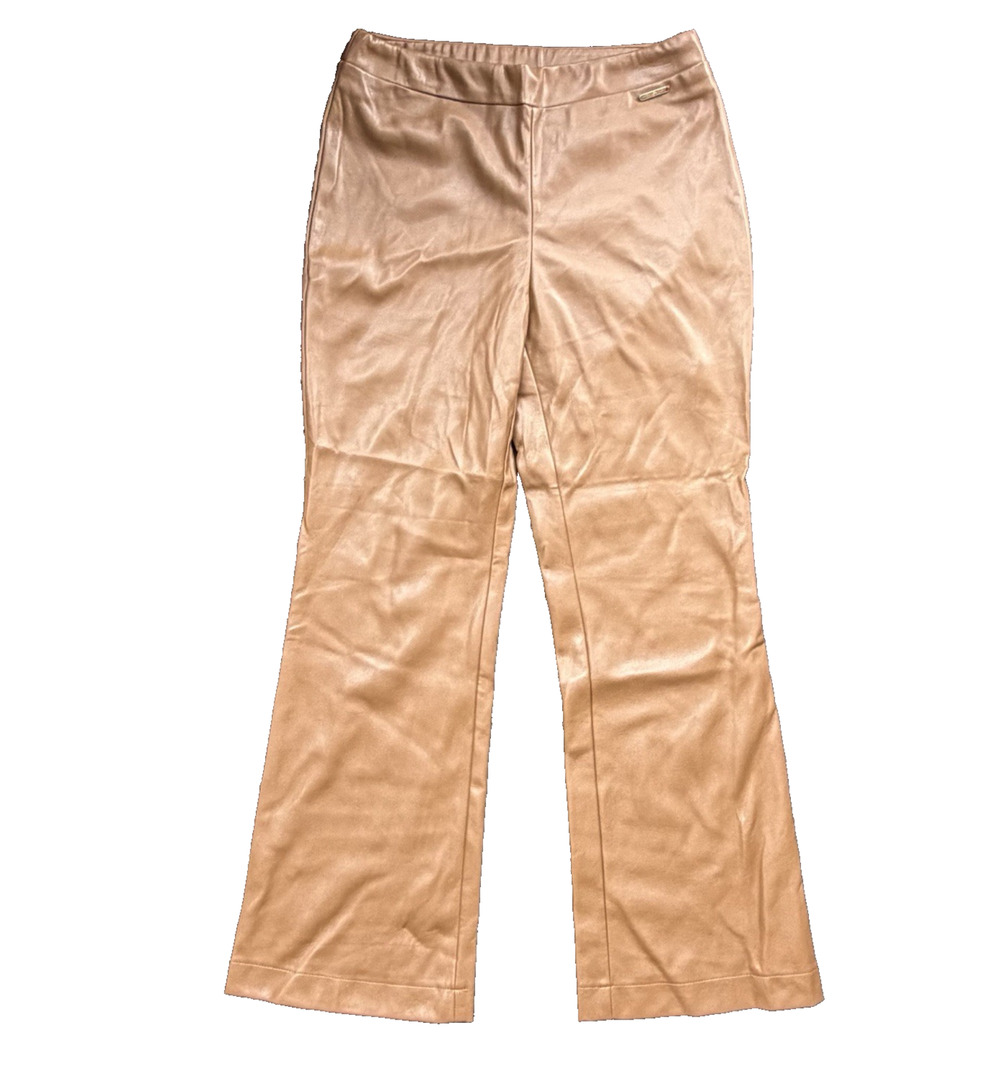 Andrew Marc New York Pants Womens Medium Brown Wide Leg Faux Leather Pull On EUC
